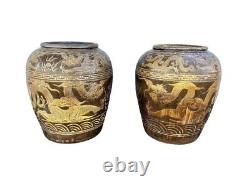 Pair of Signed Monumental Chinese Antique Montaban Jars