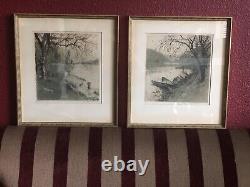 Pair of Signed Original 1935 L. Kasimir Etchings-Persenbeug Cstl & Schoenbuehel