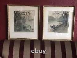 Pair of Signed Original 1935 L. Kasimir Etchings-Persenbeug Cstl & Schoenbuehel