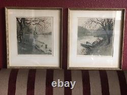 Pair of Signed Original 1935 L. Kasimir Etchings-Persenbeug Cstl & Schoenbuehel