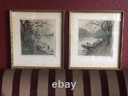 Pair of Signed Original 1935 L. Kasimir Etchings-Persenbeug Cstl & Schoenbuehel