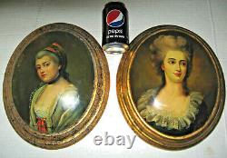 Pair of Signed Painted Portrait Florentine Style Wooden Plaques