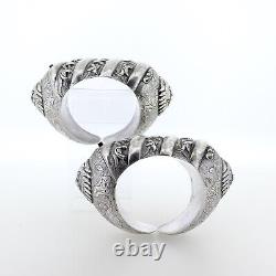 Pair of Signed Qing Chinese Export No. 23 Sterling Silver Cuff Bracelets