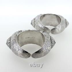 Pair of Signed Qing Chinese Export No. 23 Sterling Silver Cuff Bracelets