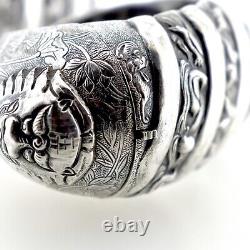 Pair of Signed Qing Chinese Export No. 23 Sterling Silver Cuff Bracelets