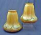 Pair Of Signed Quezal Gold Aurene Pulled Feather Art Nouveau Glass Light Shades