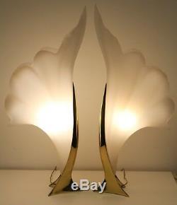 Pair of Signed Rougier Table Mid Century Modern Lamps, 1980s