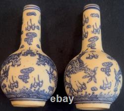 Pair of Small Bottle Shaped Chinese Dragon Vases Signed