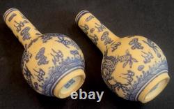 Pair of Small Bottle Shaped Chinese Dragon Vases Signed