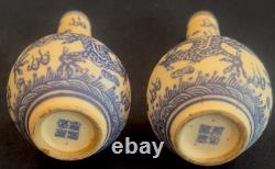 Pair of Small Bottle Shaped Chinese Dragon Vases Signed