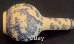 Pair of Small Bottle Shaped Chinese Dragon Vases Signed