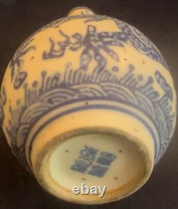 Pair of Small Bottle Shaped Chinese Dragon Vases Signed