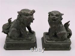 Pair of Small Bronze Foo Dogs Buddhist Lions Figurines