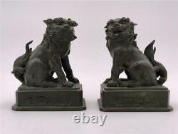 Pair of Small Bronze Foo Dogs Buddhist Lions Figurines