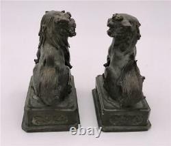 Pair of Small Bronze Foo Dogs Buddhist Lions Figurines