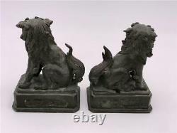 Pair of Small Bronze Foo Dogs Buddhist Lions Figurines