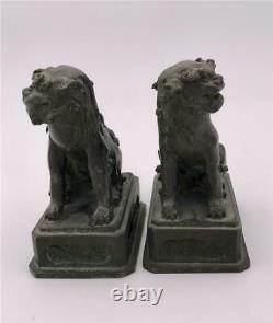 Pair of Small Bronze Foo Dogs Buddhist Lions Figurines