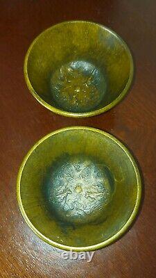 Pair of Stunning Signed Vintage Eastern Bronze Rice Bowls