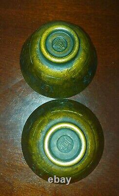 Pair of Stunning Signed Vintage Eastern Bronze Rice Bowls