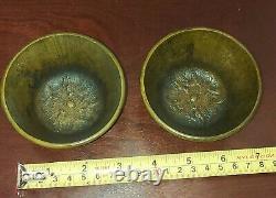 Pair of Stunning Signed Vintage Eastern Bronze Rice Bowls