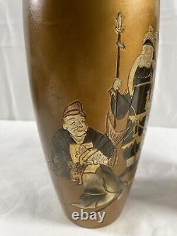 Pair of VTG Antique Gold Gilt Bronze Japanese Vases withImmortal Figures Signed