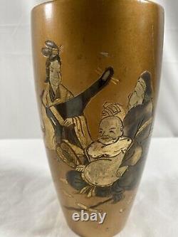 Pair of VTG Antique Gold Gilt Bronze Japanese Vases withImmortal Figures Signed