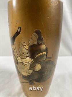 Pair of VTG Antique Gold Gilt Bronze Japanese Vases withImmortal Figures Signed