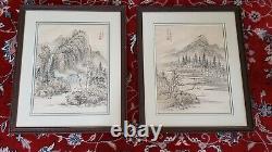 Pair of Vintage 1979 Chinese Watercolor Paintings on paper, signed by Shen Weng