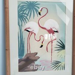 Pair of Vintage Florida Flamingo Paintings Signed Miljean