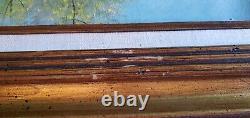 Pair of Vintage Framed Oil Paintings Canvas Cabin Forest Foliage Lake