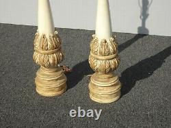 Pair of Vintage French Country Off White Table Lamps w Acanthus Leaves Signed