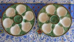 Pair of Vintage French majolica OYSTER PLATE Longchamp signed both