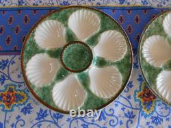 Pair of Vintage French majolica OYSTER PLATE Longchamp signed both