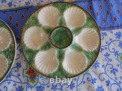 Pair of Vintage French majolica OYSTER PLATE Longchamp signed both