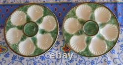 Pair of Vintage French majolica OYSTER PLATE Longchamp signed both
