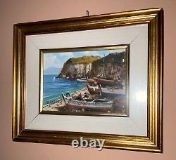 Pair of Vintage Gold Framed Italian / Italy Marina Paintings -Signed R DiFiore