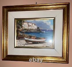 Pair of Vintage Gold Framed Italian / Italy Marina Paintings -Signed R DiFiore