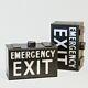 Pair Of Vintage Industrial 1940s Emergency Exit Illuminated Light Box Signs