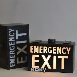 Pair of Vintage Industrial 1940s EMERGENCY EXIT Illuminated Light Box Signs