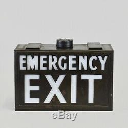 Pair of Vintage Industrial 1940s EMERGENCY EXIT Illuminated Light Box Signs