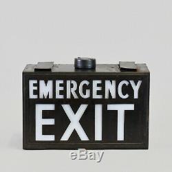 Pair of Vintage Industrial 1940s EMERGENCY EXIT Illuminated Light Box Signs