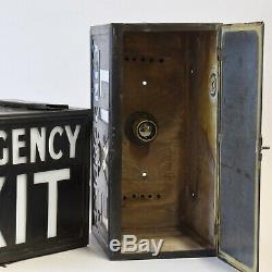 Pair of Vintage Industrial 1940s EMERGENCY EXIT Illuminated Light Box Signs