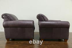 Pair of Vintage Leather Large Club Chairs & Ottomans, Signed Sherrill #34953