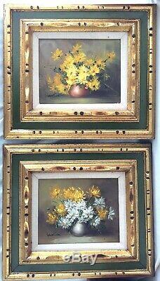 Pair of Vintage Original Framed Floral Oil Paintings Signed Robert Cox
