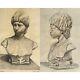 Pair Of Vintage Realist Sketches Of Antique Italian Bust, Signed 1946
