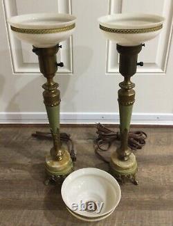 Pair of Vintage Rembrandt 2040 Torch Table Lamp Bronze Marble 3 Uranium Glass