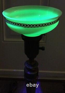 Pair of Vintage Rembrandt 2040 Torch Table Lamp Bronze Marble 3 Uranium Glass