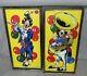 Pair Of Vintage Reverse Painting On Glass Circus Clowns Signed