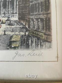 Pair of Vtg Colored Etching Prints Big Ben St. Paul's London Signed Gold Frames