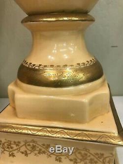 Pair of Yellow Porcelain 24k Gilded Accented Vases, Signed